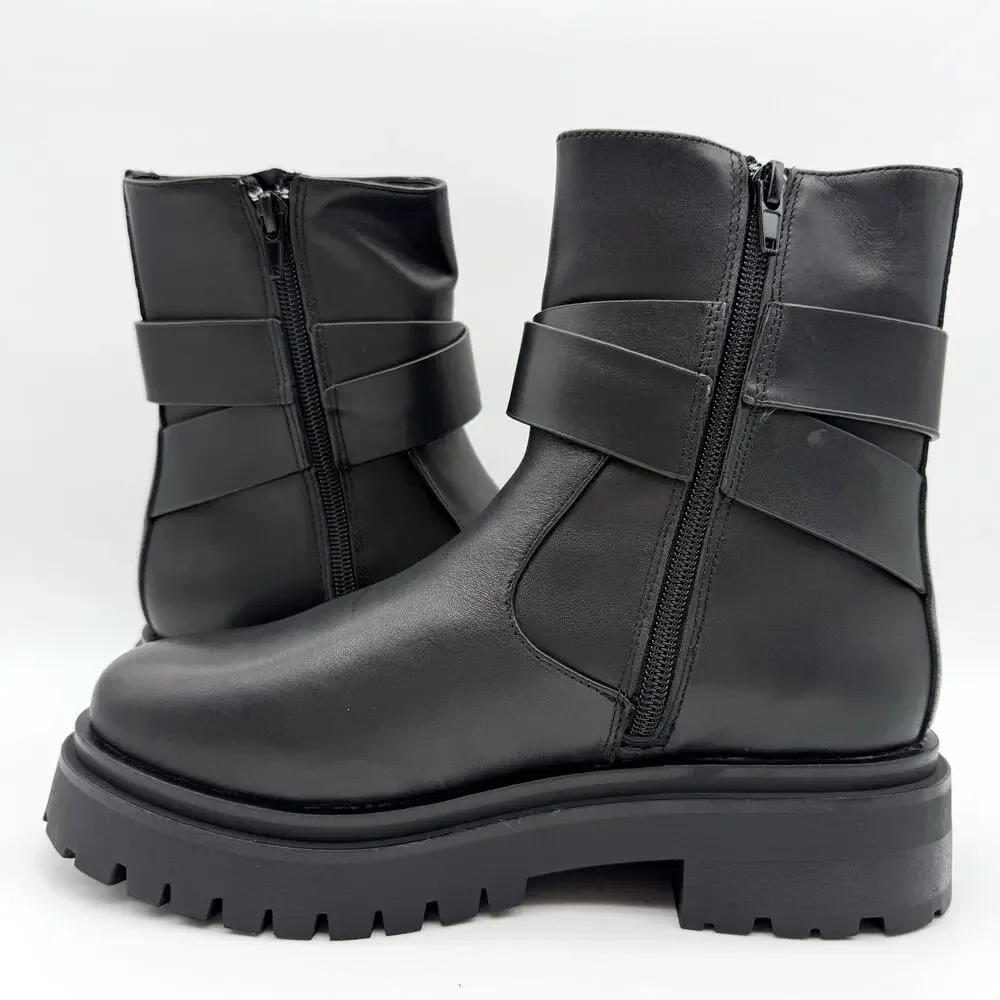 Steve Madden Womens Lonny Ankle Booties US 7.5 EU 38 Black Leather NIB